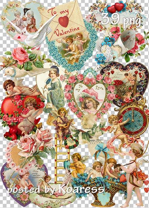 Винтажный клипарт png к Дню Святого Валентина - Set of vintage png clipart for Valentine