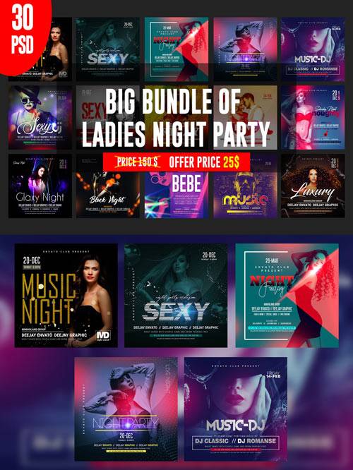 Ladies Night psd flyer template bundle