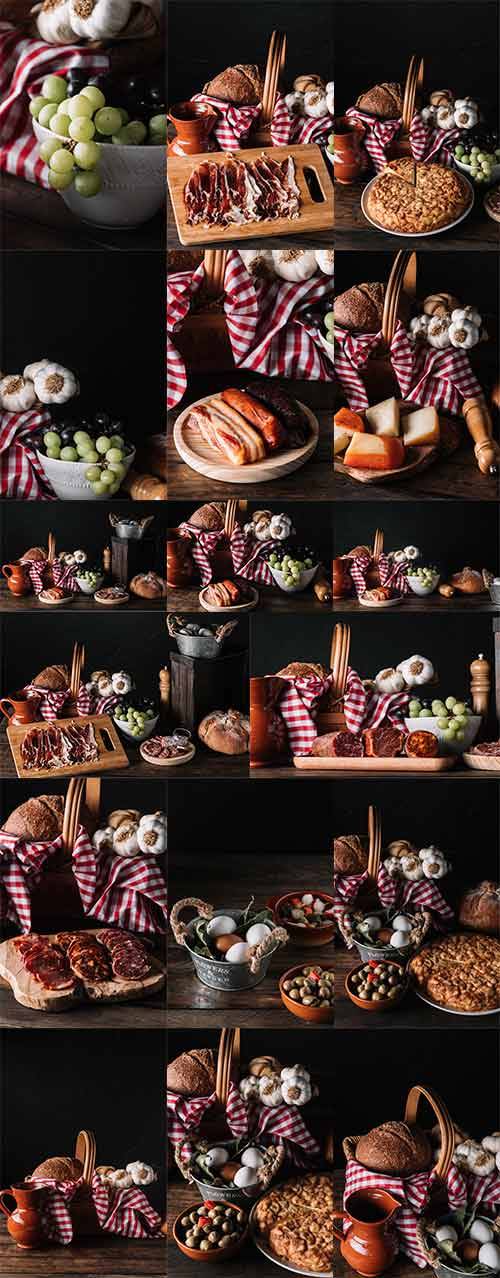  Хлеб, копчённости и фрукты - Растровый клипарт / Bread, Smoked Meat and Fruits - Raster clipart