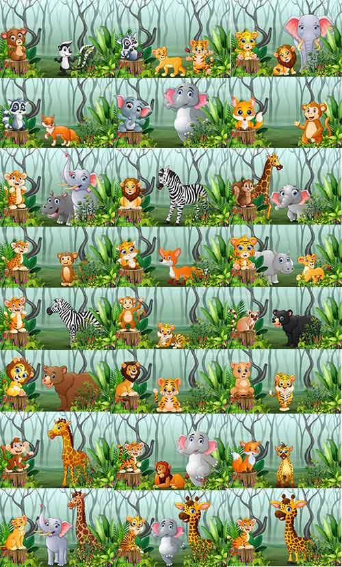   Звери в джунглях - Векторный клипарт / Beasts in jungle - Vector Graphics