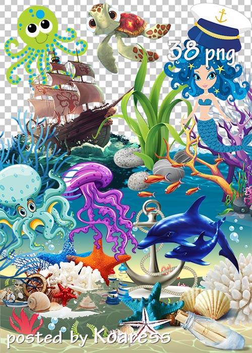 Морской летний клипарт для дизайна - Marine summer clipart for design