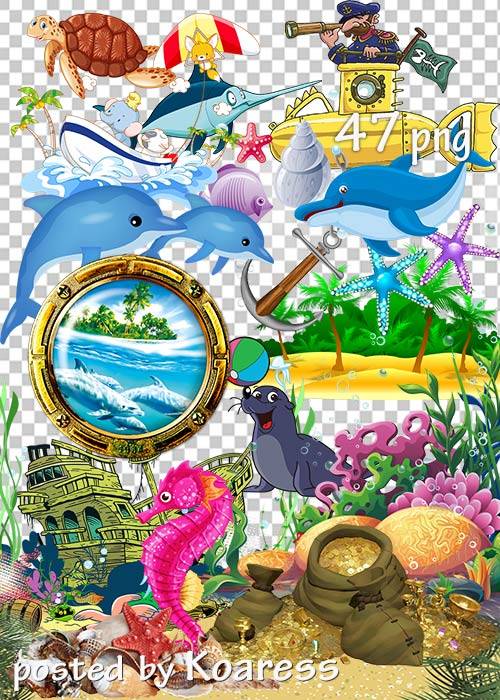 Морской летний клипарт для дизайна 2 - Marine summer clipart for design 2