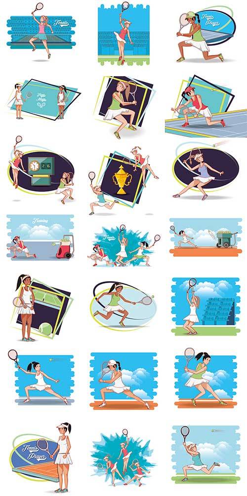   Девушка играет в теннис - Векторный клипарт / Girl plays tennis - Vector Graphics