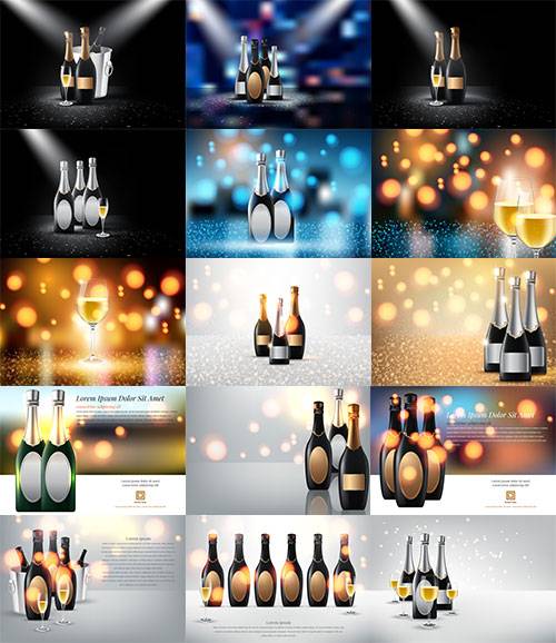   Шампанское и вино - Векторный клипарт / Champagne and wine - Vector Graphics