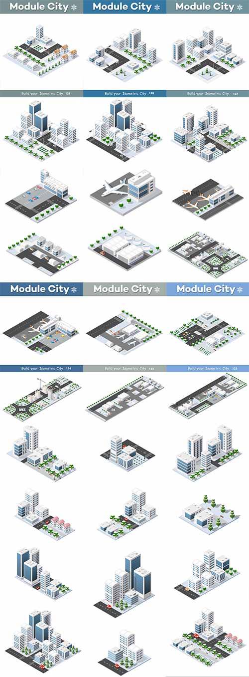  Городские кварталы в 3D - Векторный клипарт / City block in 3D - Vector Graphics