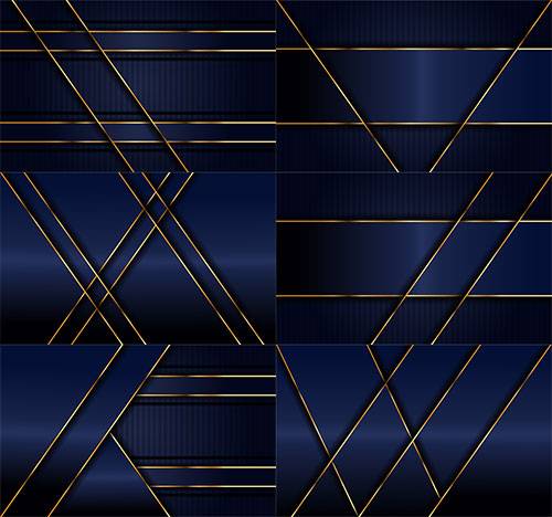  Синие фоны с золотыми линиями в векторе / Blue backgrounds with golden lines in vector