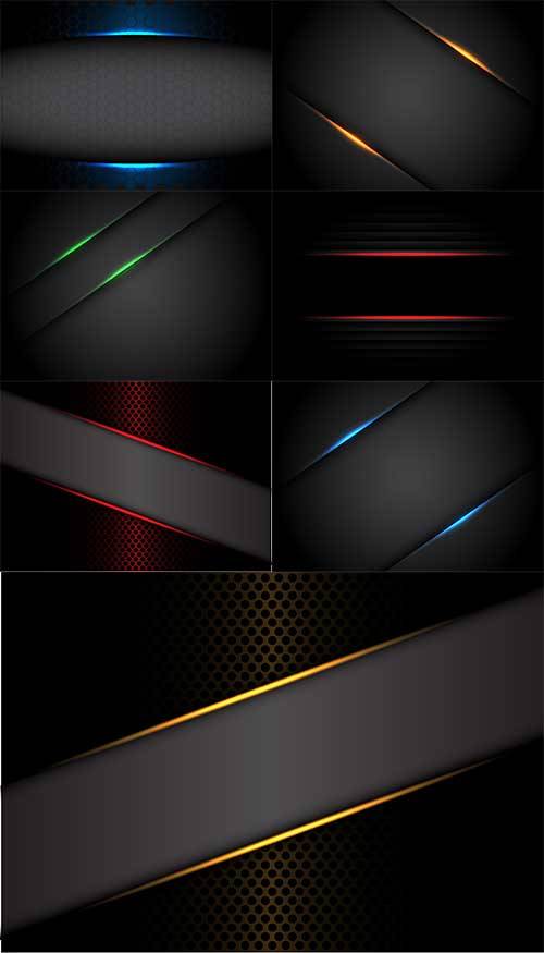  Тёмные фоны с разноцветными линиями в векторе / Dark backgrounds with colorful lines in vector