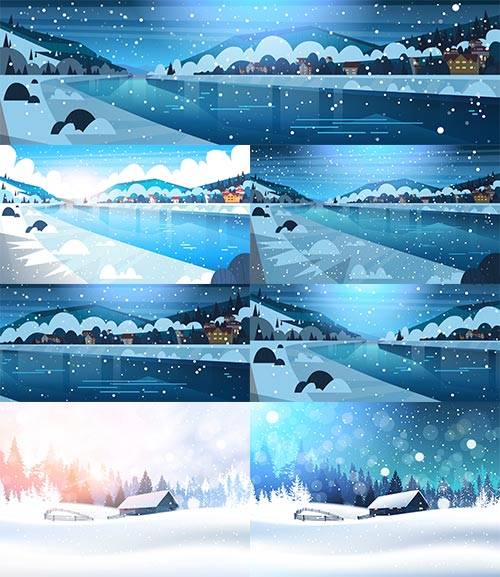   Зимние пейзажи в векторе / Winter landscapes in vector