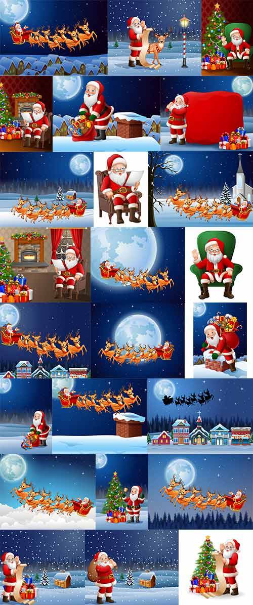  Фоны с Санта Клаус - Векторный клипарт / Backgrounds with Santa Claus - Vector Graphics