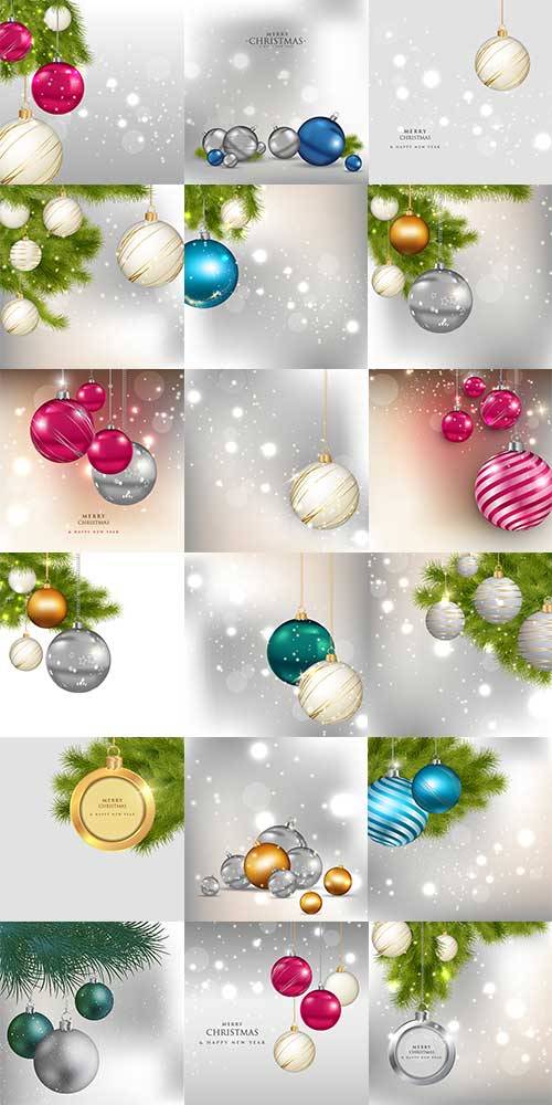   Новогодние фоны с шарами в векторе / Christmas background with balls in vector