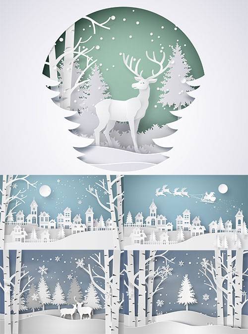   Зимние зарисовки - 3 - Векторный клипарт / Winter sketches - 3 - Vector Graphics