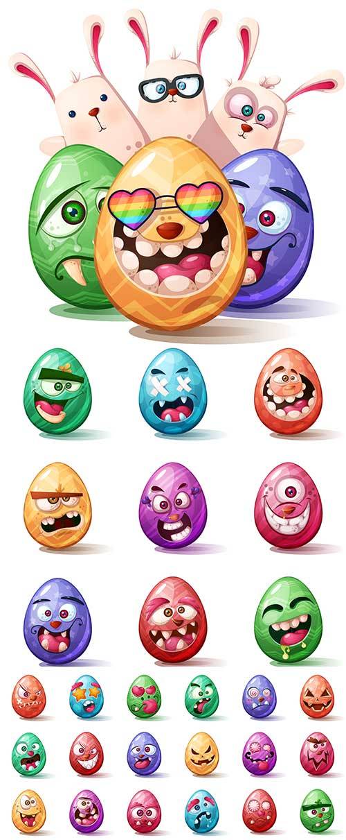 Смешные яйца в Пасхе - Векторный клипарт / Funny eggs in easter - Vector Graphics