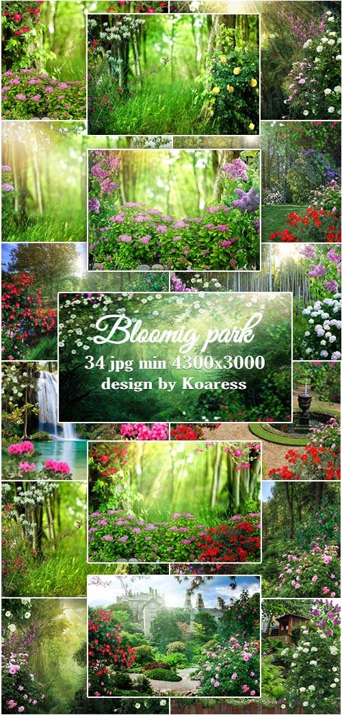 Фоны для коллажей Цветущий парк - Blooming park jpg backgrounds for collages