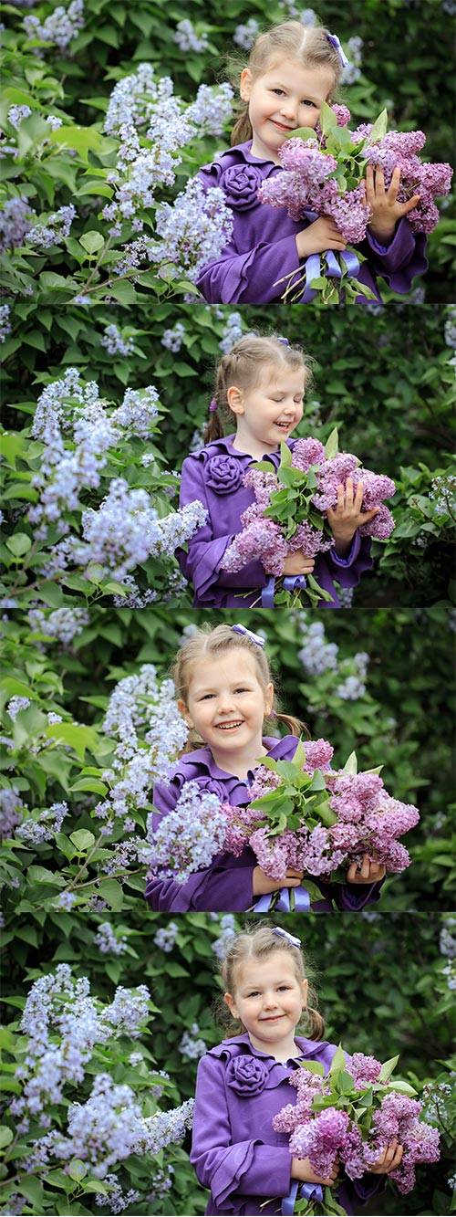 Девочка и ветки сирени - Фотоклипарт