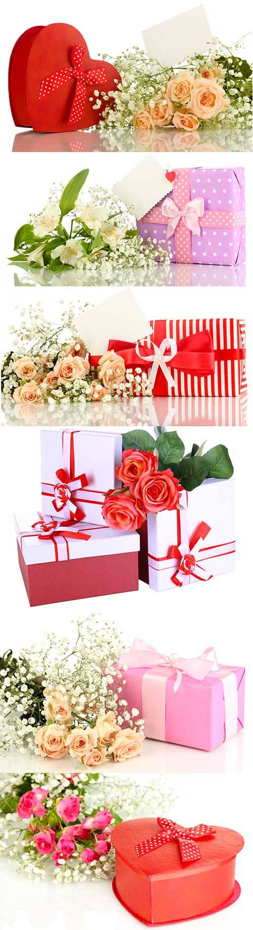 Фоны с цветами и подарками для поздравлений - Растровый клипарт