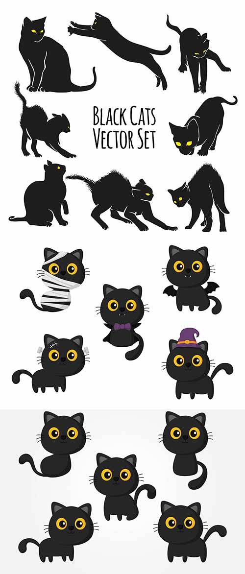 Чёрный кот - Векторный клипарт