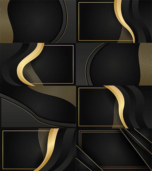 Тёмные векторные фоны с абстрактными золотыми линиями