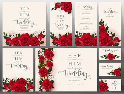 Приглашения на свадьбу, поздравительные открытки - Векторные фоны с красивыми розами