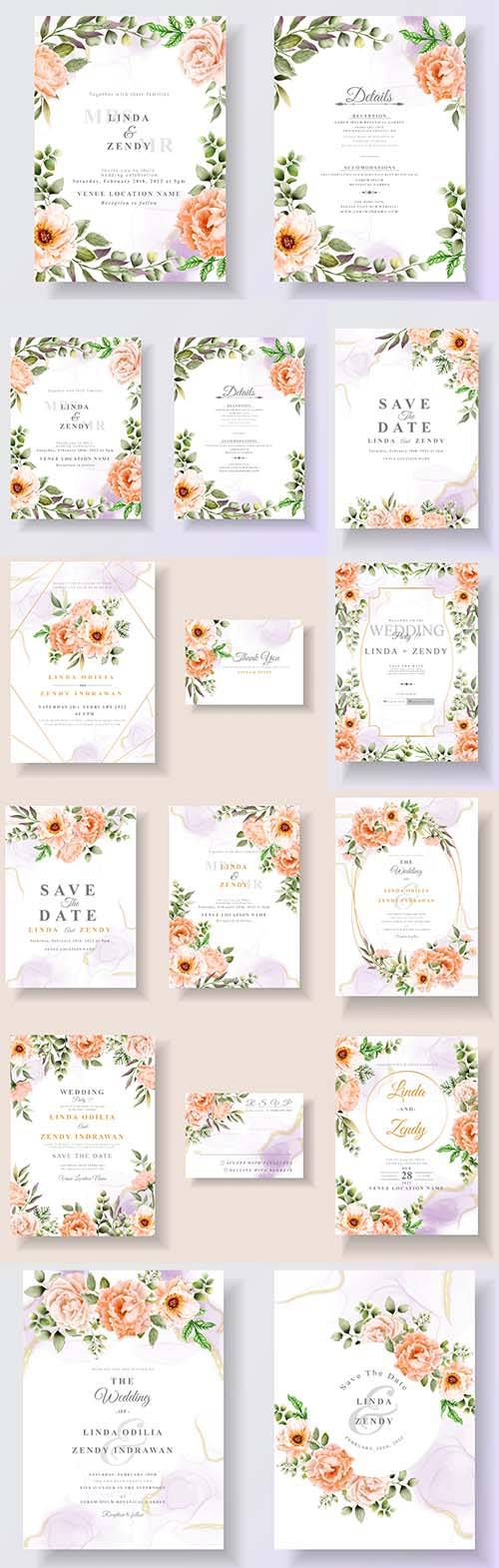 Векторные открытки, приглашения с цветами для свадебных торжеств