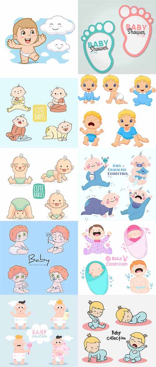 Младенцы - девочки и мальчики - Векторный клипарт