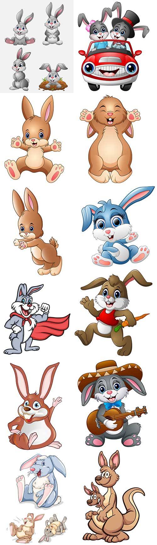 Кролики и зайчики - Векторный клипарт