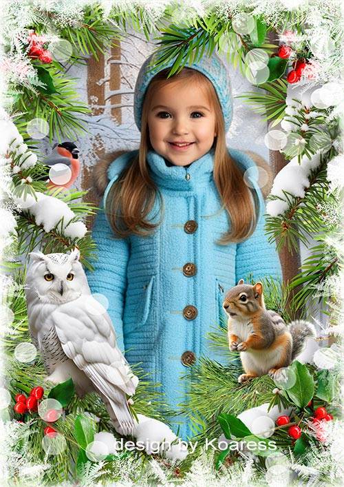 Коллаж для детских зимних портретов - На лесных заснеженных тропинках