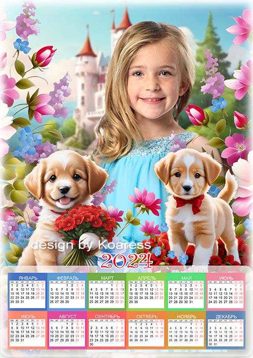 Календарь на 2024 год для детей - Цветы для принцессы