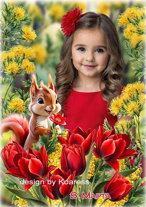 Коллаж для детских весенних портретов 8 Марта - Тюльпаны