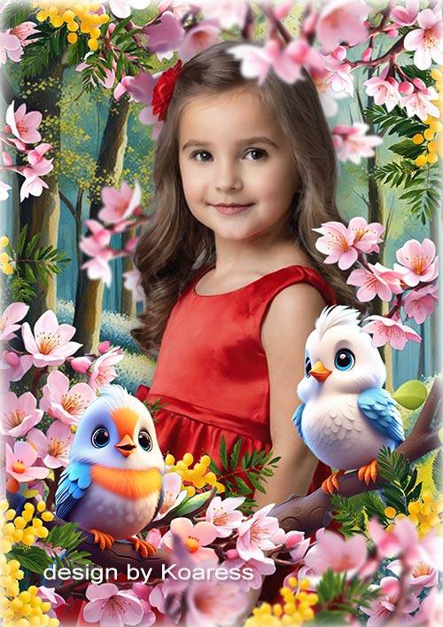Коллаж для детских весенних портретов - Озорные птички