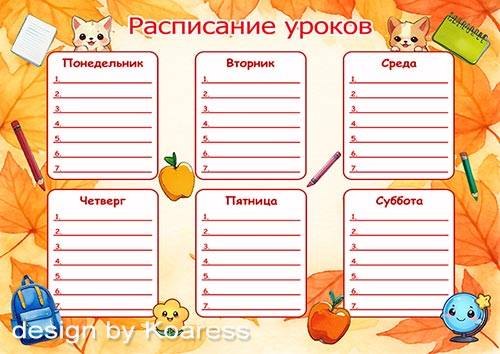 Расписание уроков для школьников - Осенние листья