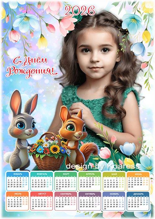 Календарь на 2026 год для детей - В День Рождения поздравления все мы любим получать