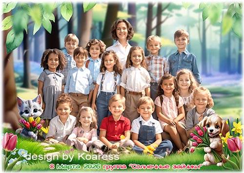 Шаблон детской фоторамки к 8 Марта - Тюльпаны к празднику